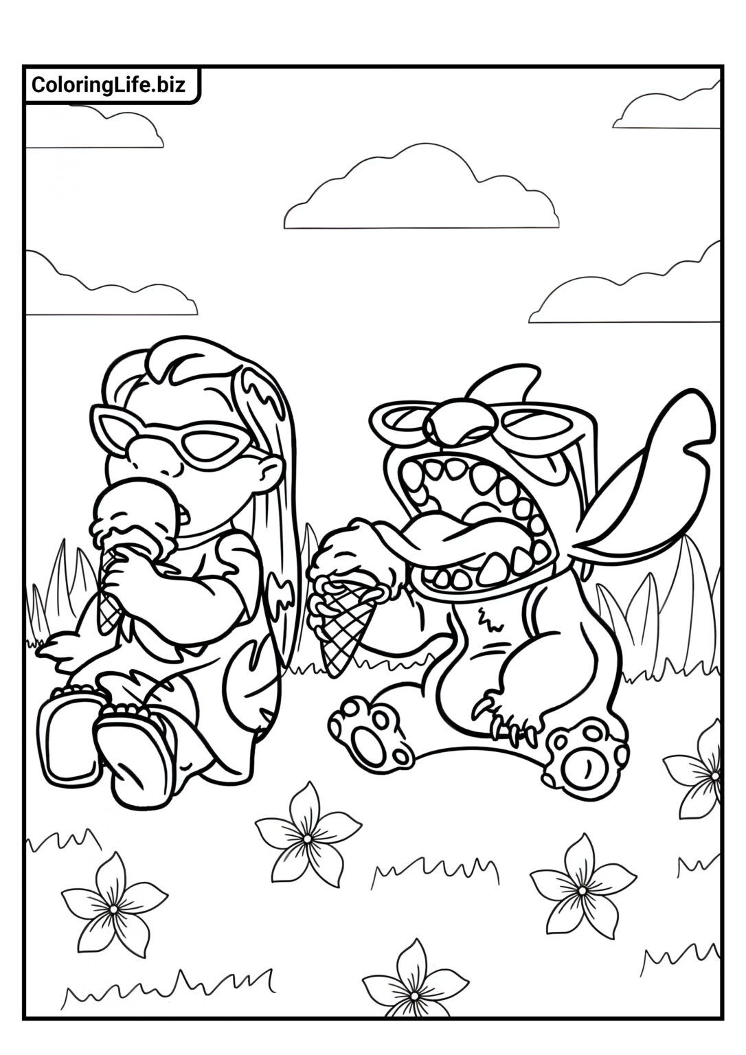 Раскраски Лило и Стич распечатать на А4 бесплатно