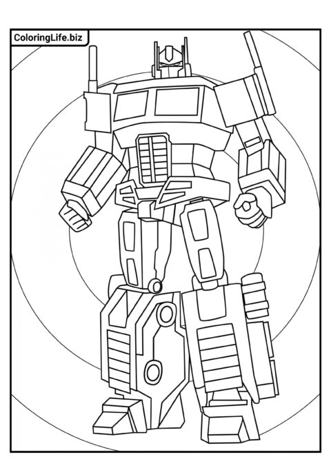 Простая Контурная Раскраска Оптимус Прайм для Детей