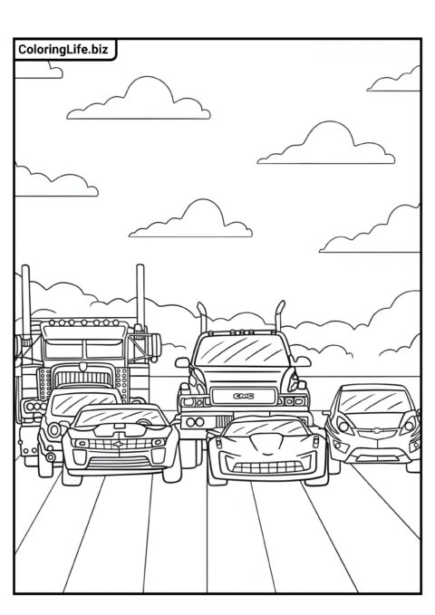Автоботы на Дороге Раскраска