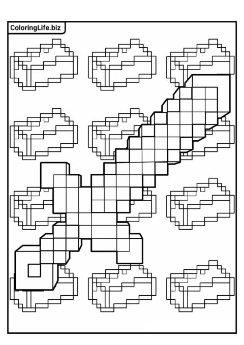 Контур для раскраски: Алмазный меч из Майнкрафт