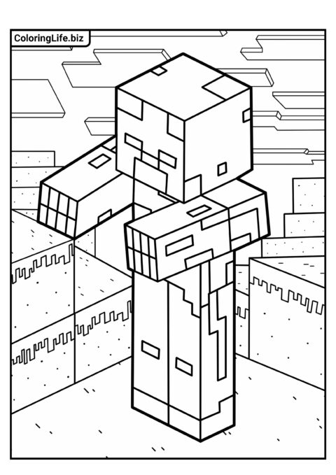 Раскраска Майнкрафт: Зомби