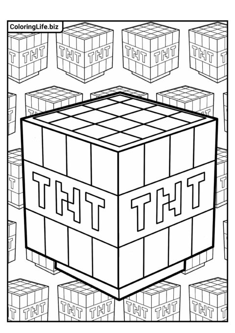 Простая раскраска Майнкрафт: ТНТ
