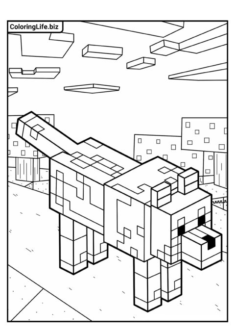 Детальная раскраска Майнкрафт: Собака