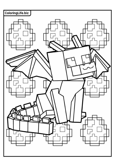 Милая раскраска: Младенец дракон из Майнкрафт