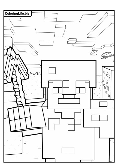 Раскраска Майнкрафт: Стив в алмазной броне
