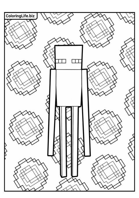 Простой контур для раскраски: Эндермен из Майнкрафт