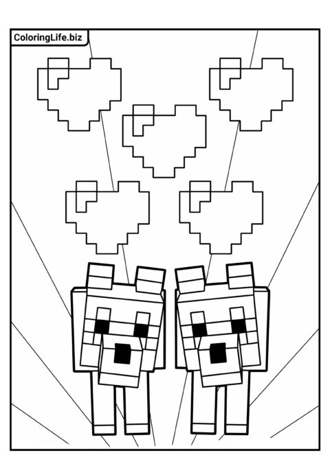 Раскраска Майнкрафт: Волки с сердечками