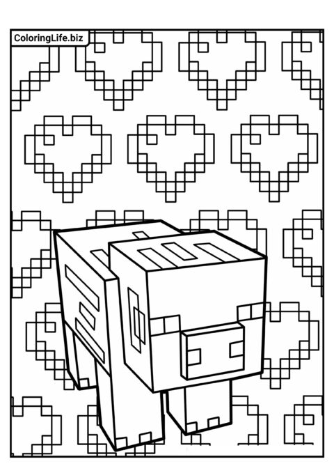 Раскраска для детей: Свинка из Майнкрафт