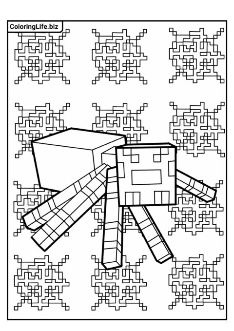 Простая раскраска Майнкрафт: Паук